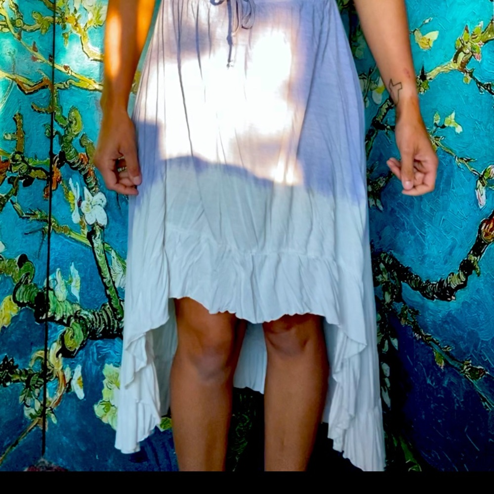 Two-Tone High-Low Skirt with Drawstring//M